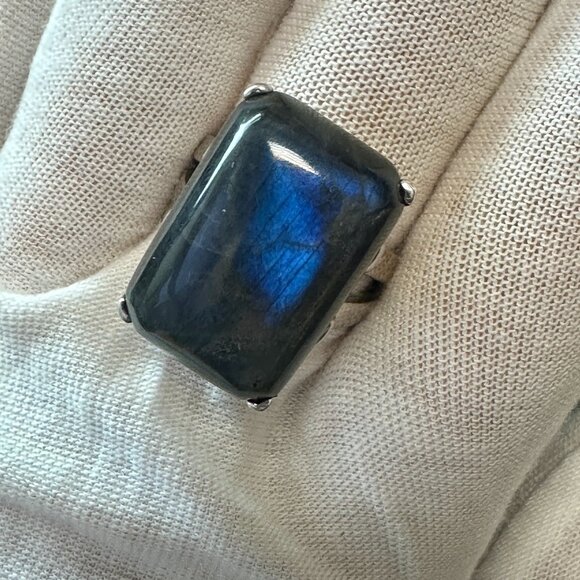 925 Sterling Silver Blue Labradorite Ring - Size 8.75 - Picture 1 of 12